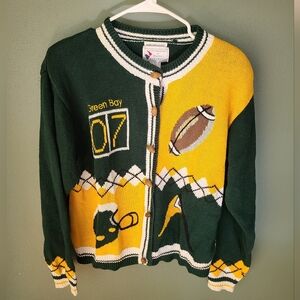Vintage Christopher & Banks Green Bay Packers Football Cardigan, Size Large